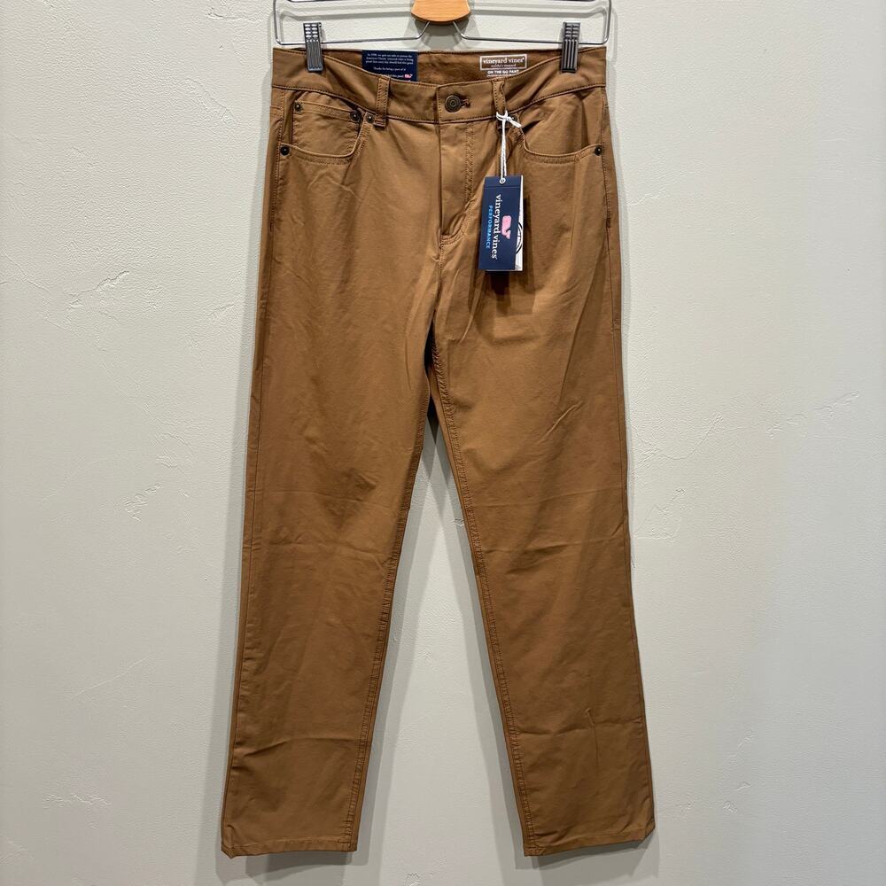 NWT Vineyard Vines Boys On The Go Pants in Otter Khaki Brown - Size: 18